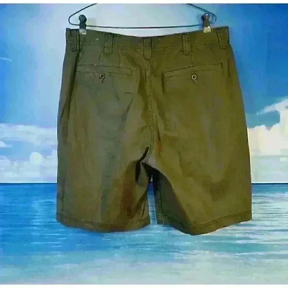 ST JOHNS BAY Mens OLIVE Army GREEN Khaki Shorts Denim Dress Casual pants size 36